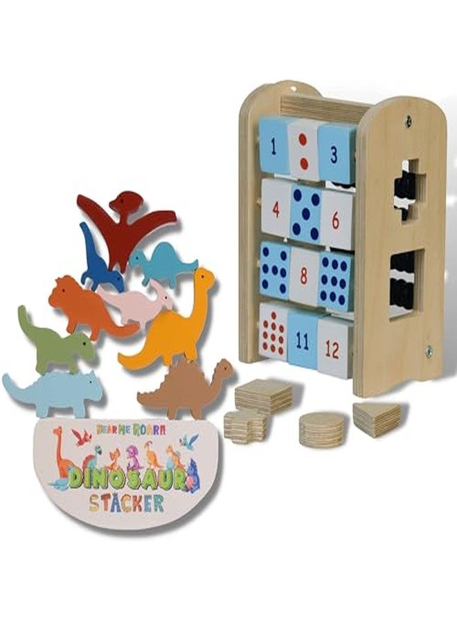 The Funny Mind Learning Wooden Toys Pack - 4-in-1 Abacus & Dino Stacker for Early Child Development, Sensory Learning Toy for Fine Motor Skills, Problem Solving & Hand-Eye Coordination - Image 2